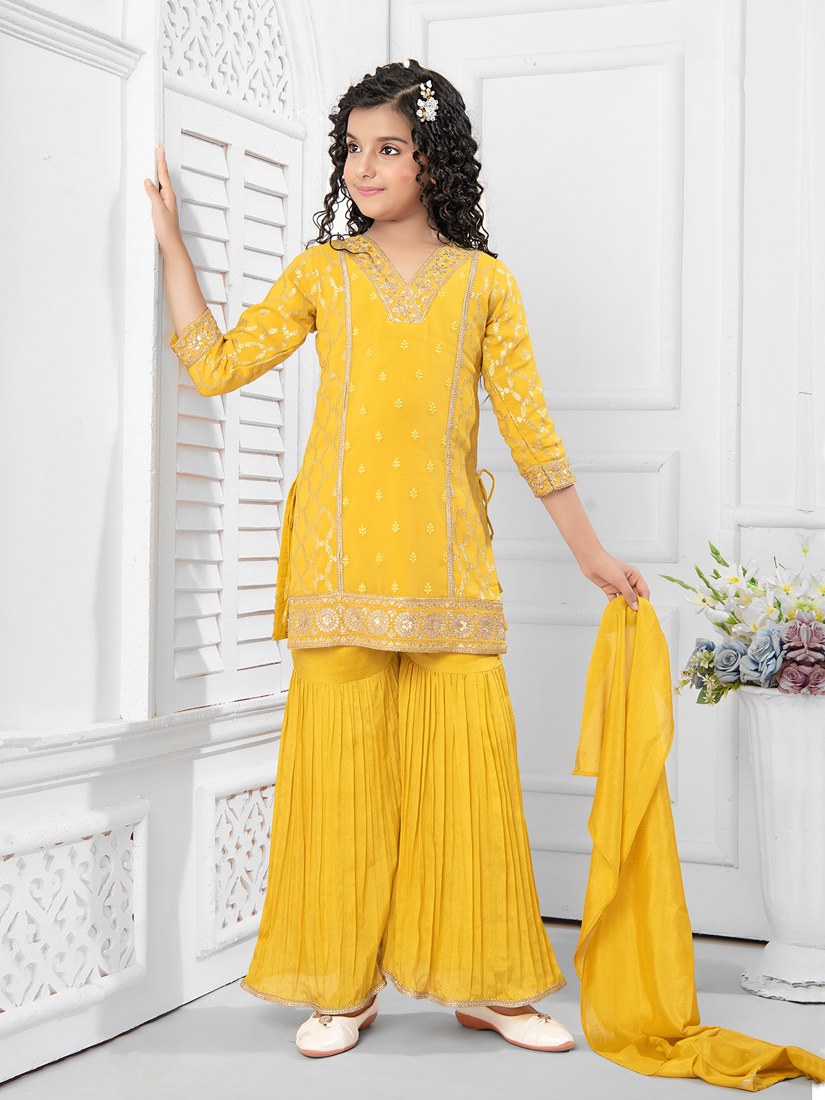 Girls yellow suit best sale