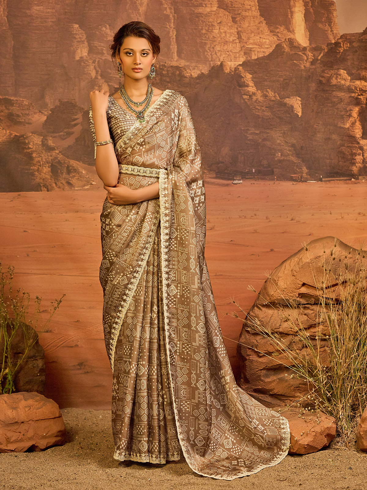 Beige sarees wedding best sale