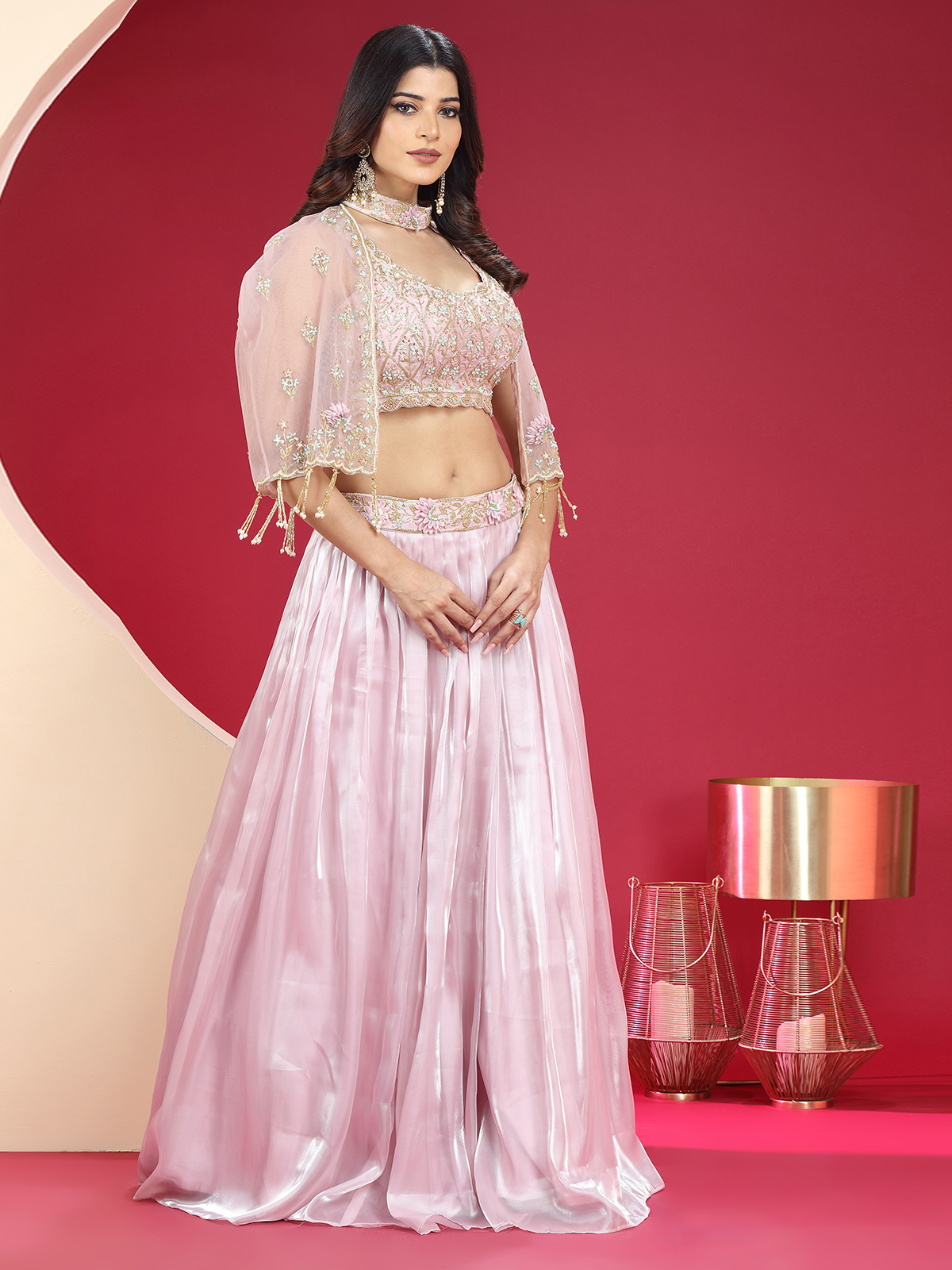 Good Pink Lehenga choli for women heavy mono net with mirror Work lengha choli indian wedding lehenga choli custom made ready to wear choli