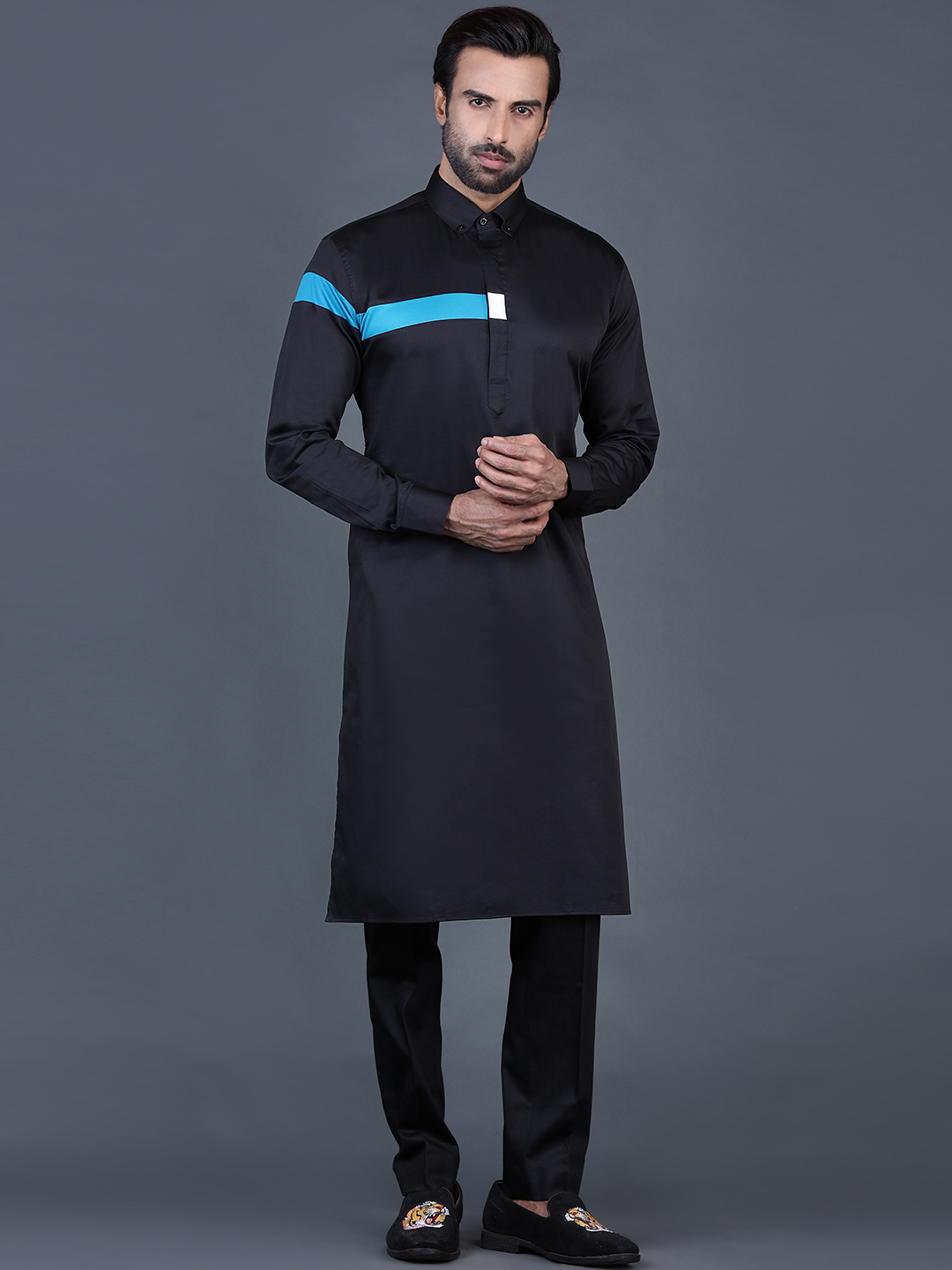 Black pathani suit with jacket top