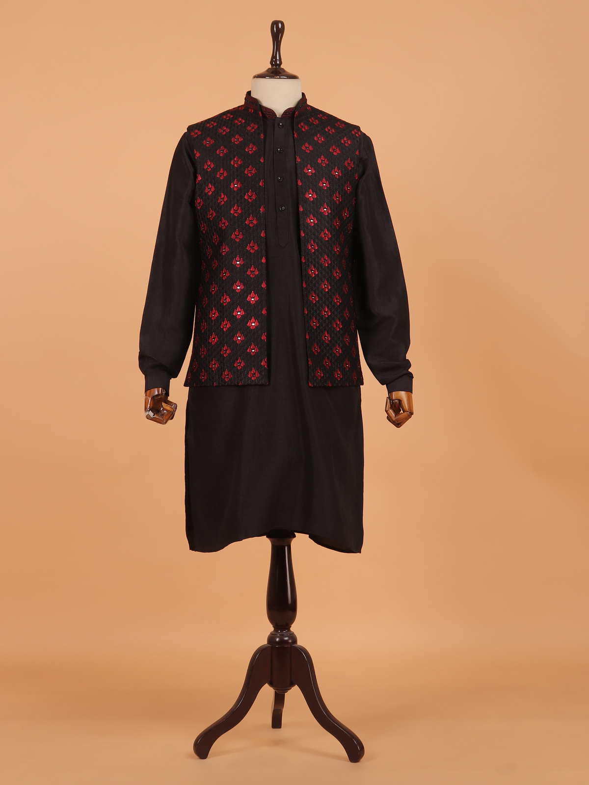 Embroidered Waistcoat Red And Black Waistcoat Red Maroon Velvet