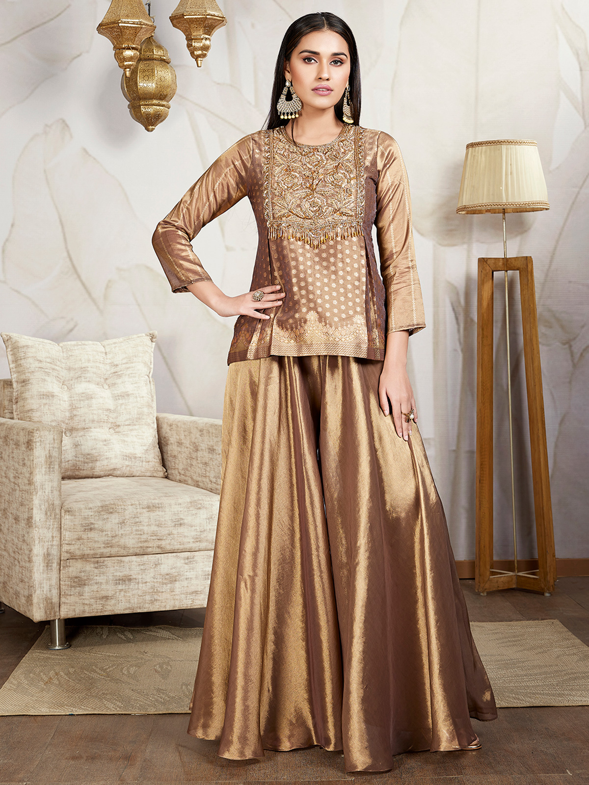 Gray and Pink Patiala Salwar Kameez Suit with Floral-Embroidery and