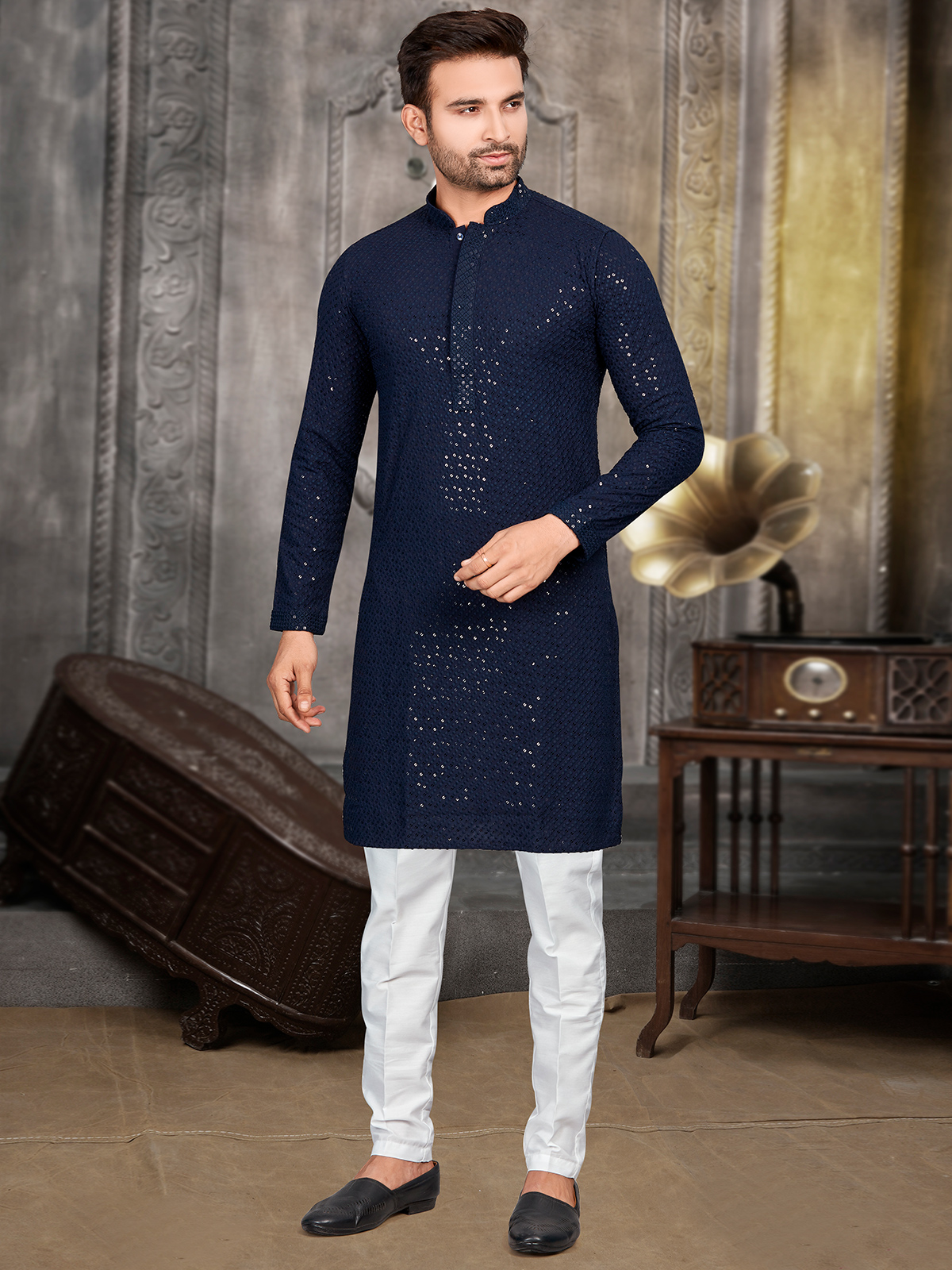 Royal Blue Kurta Collar Wala Kurta Pajama Buy Navy Blue Kurta