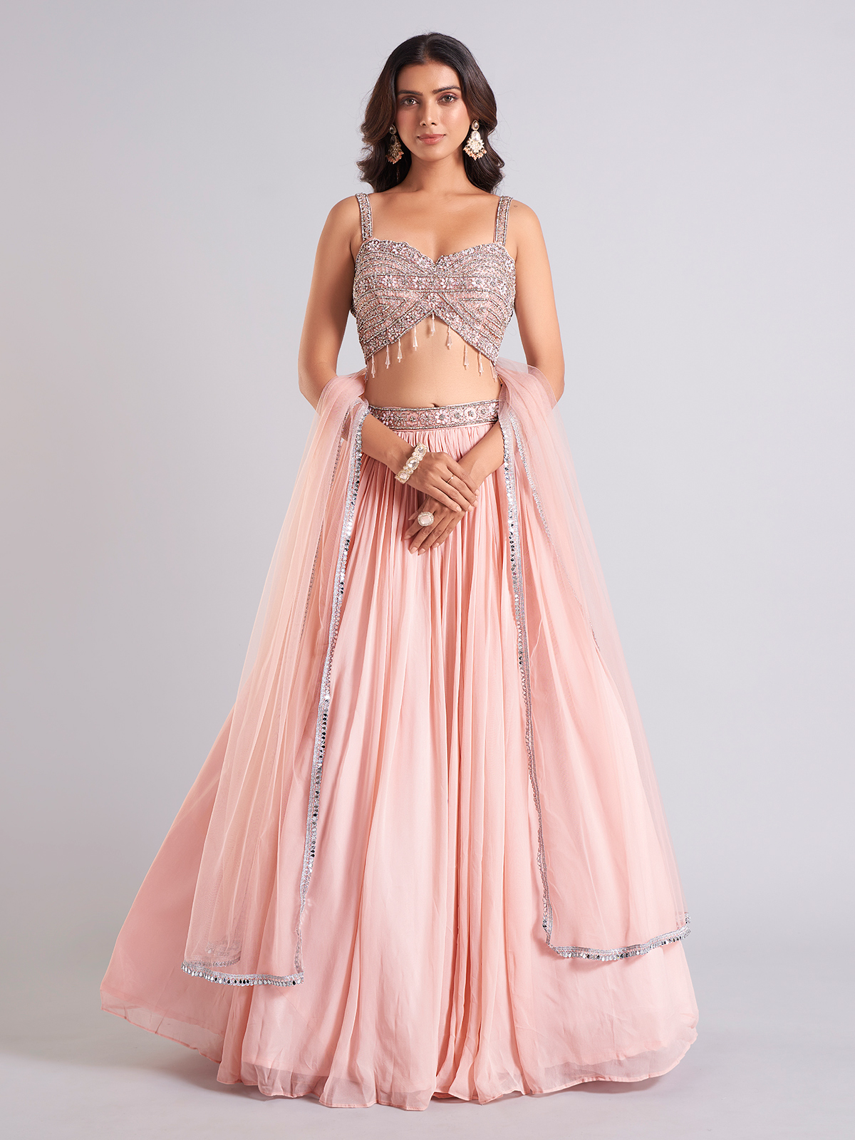 Peach colour lehenga for bride best sale