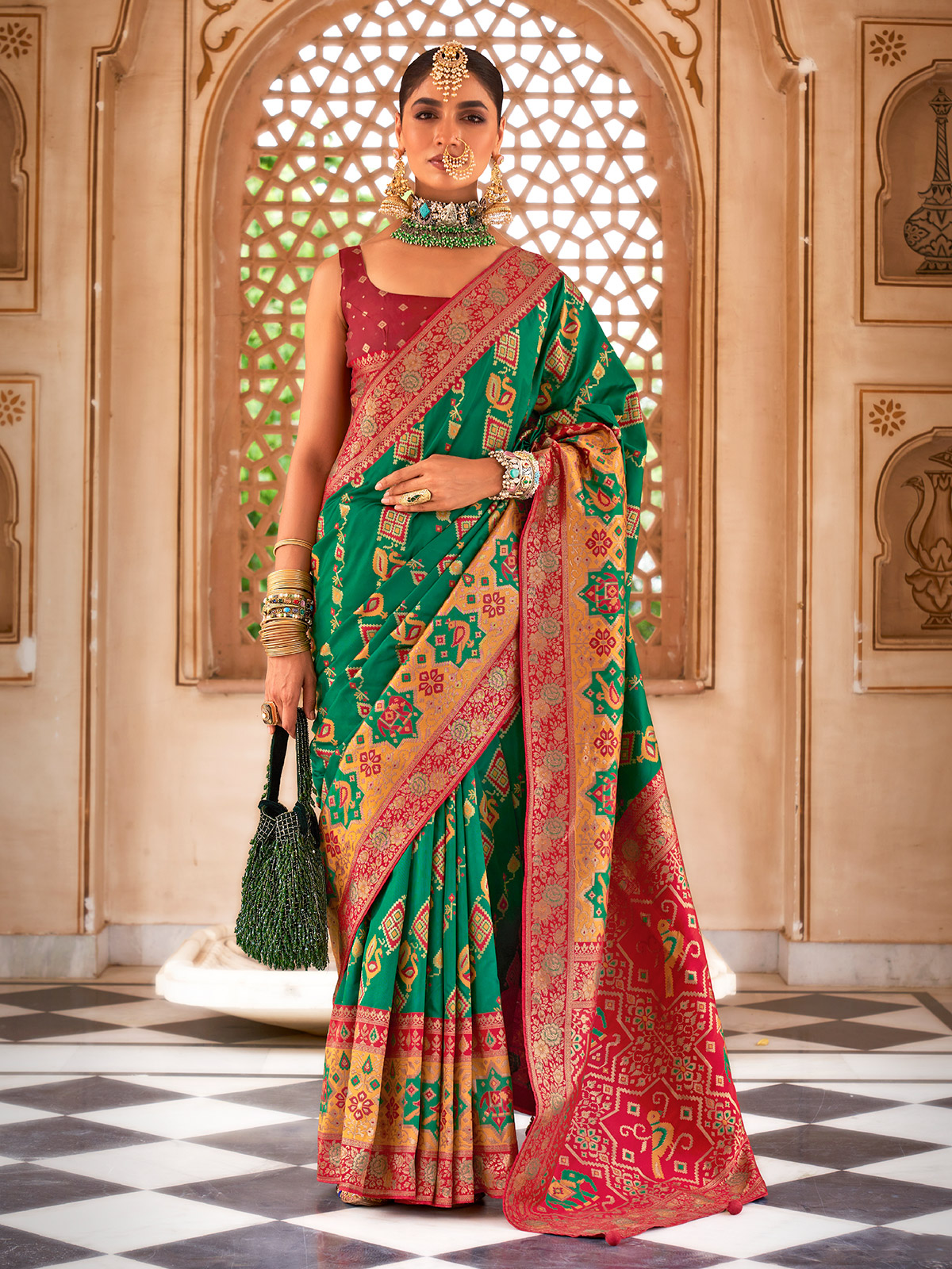 Powder Green Patola Silk Saree For Woman With Zari Border Patola hotsell Silk Saree Latest Patola Ikat Patola Patan Patola