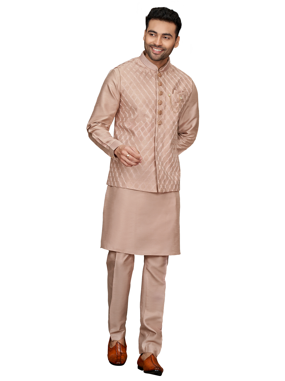 Buy Peach Waistcoat Set for Men