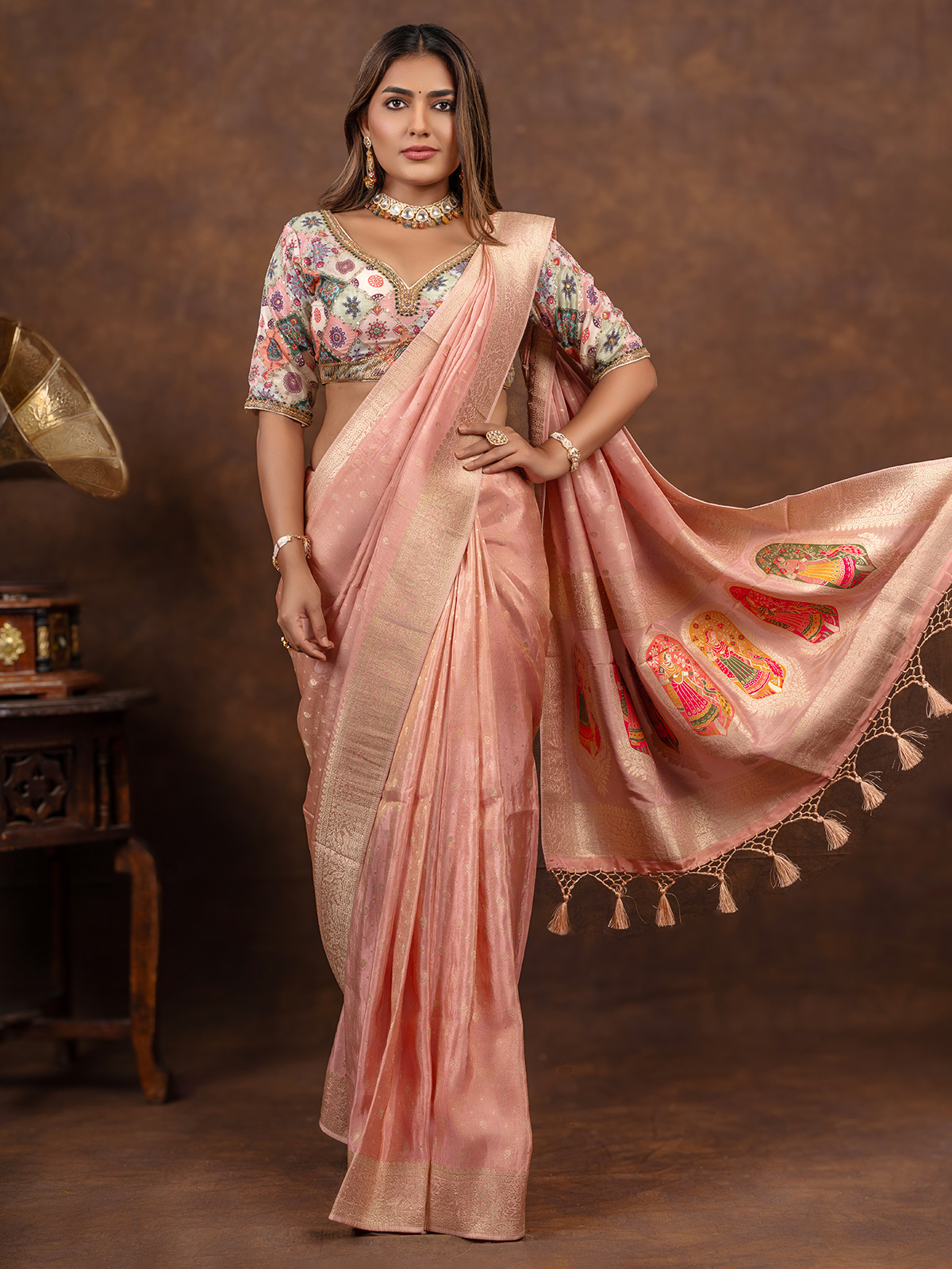 Peach color heavy georgete saree/ wedding saree/saree for women authentic usa/saree with blouse/gift for her/bollywood saree/indian saree