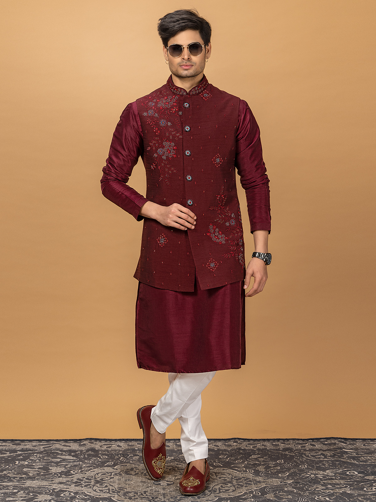 Maroon Waistcoat Set Canada