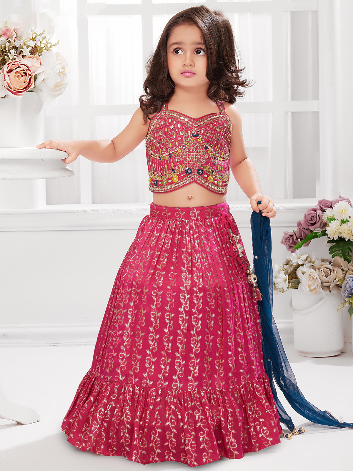 Wear Lehenga Choli Drapino Fashion Pink Lehenga For Baby Girl