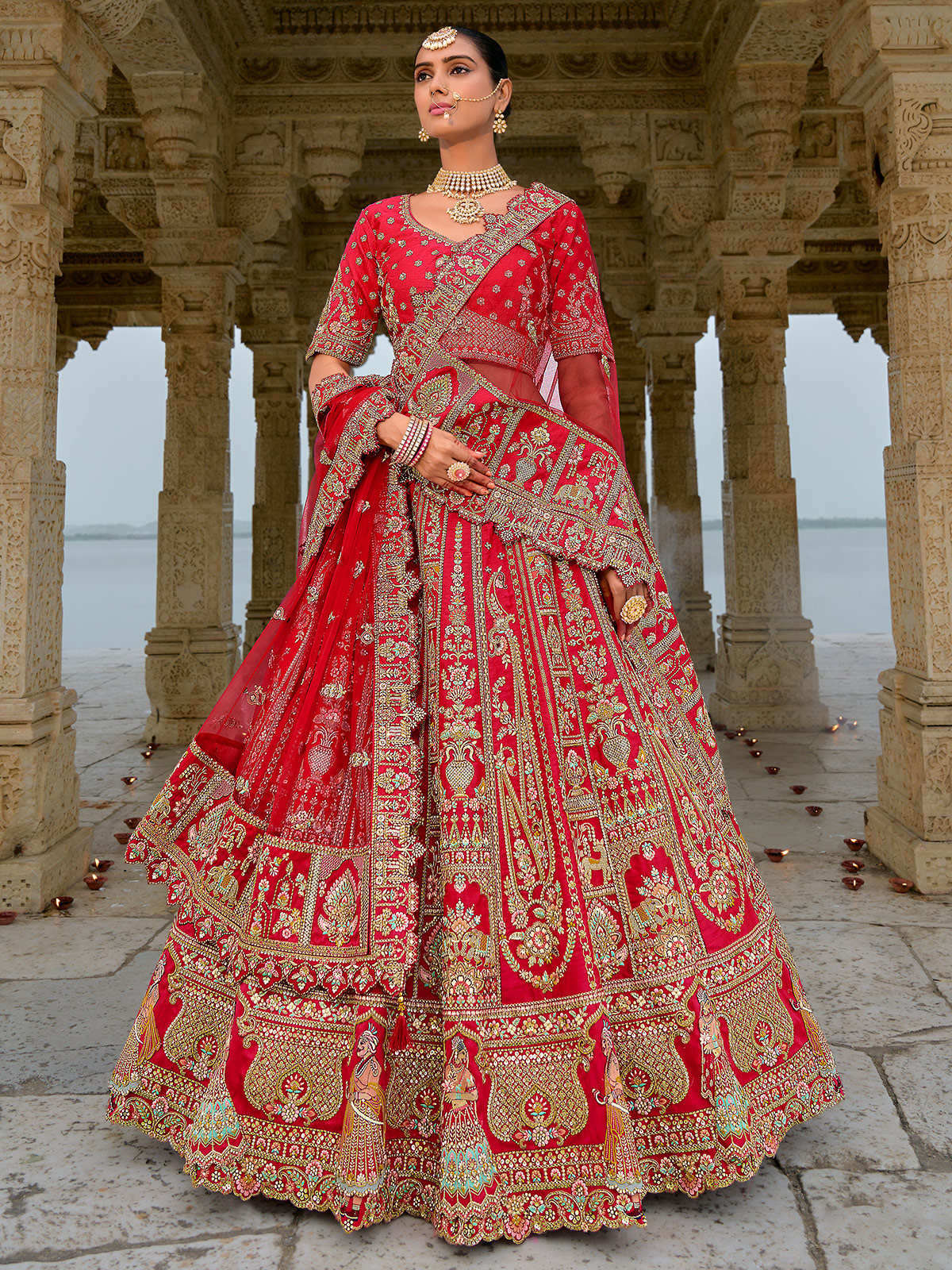 Beautiful Red Lehenga Choli for Girls ,Ready to wear 2024 lehenga choli Unique Wonderful golden sequins embroidery.