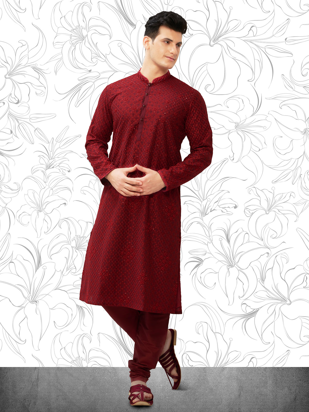 Red kurta with golden pajama on sale