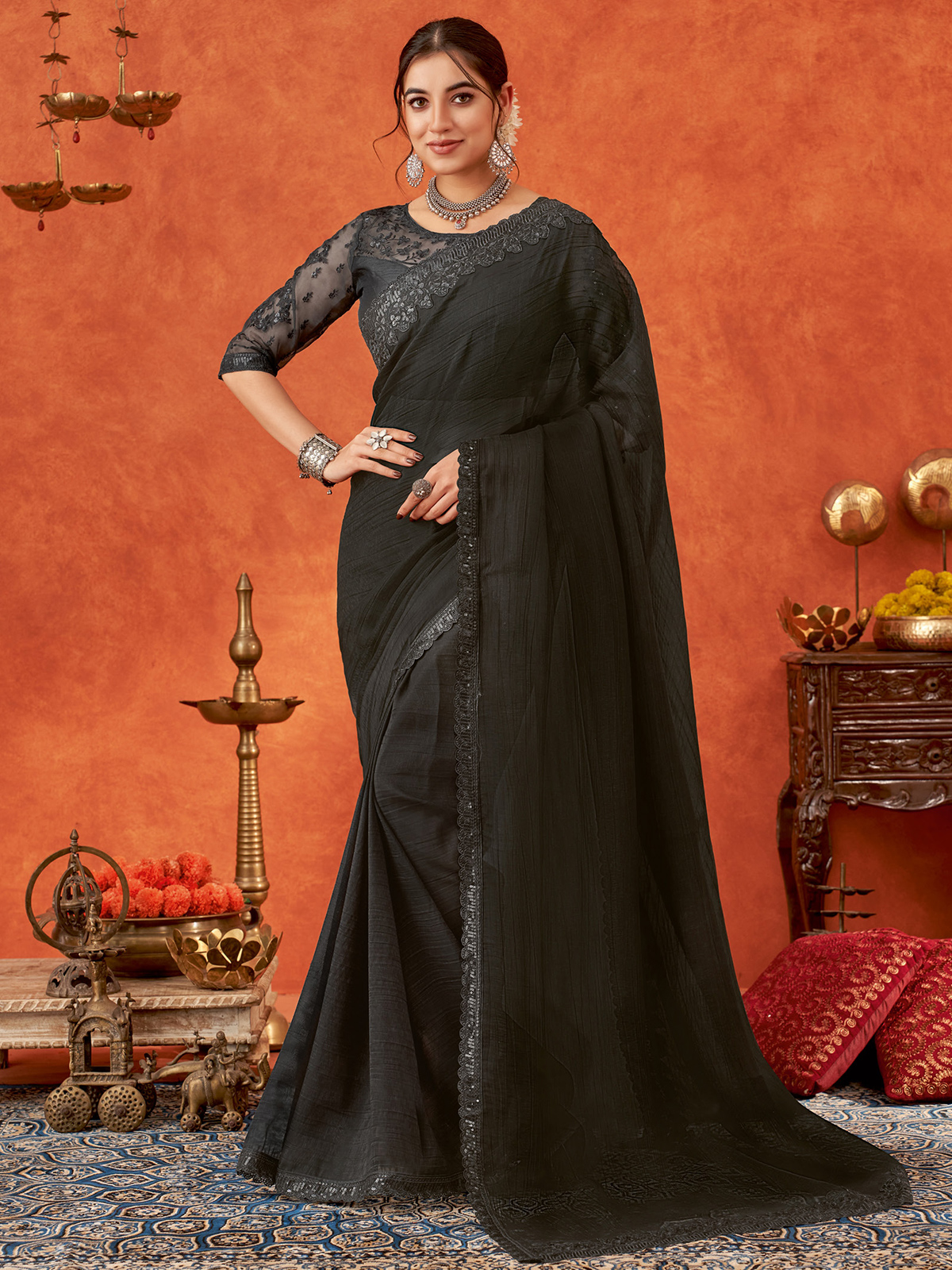 Party wear saree black colour best sale