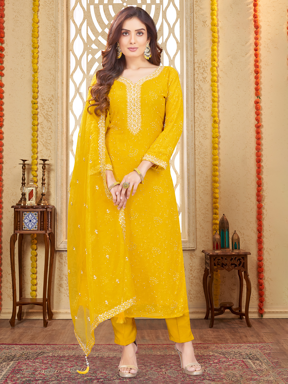 Haldi Mustard Colour Punjabi Suit Salwar Kameez Haldi Dress