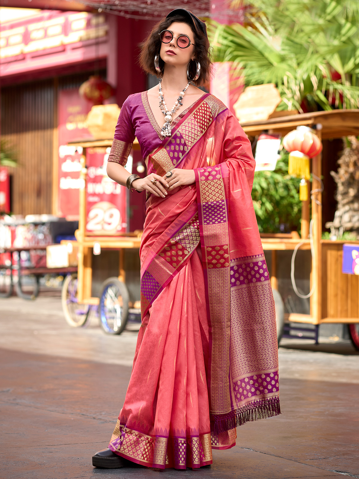 Buy Peach Colour Saree for Women Online in USA United States