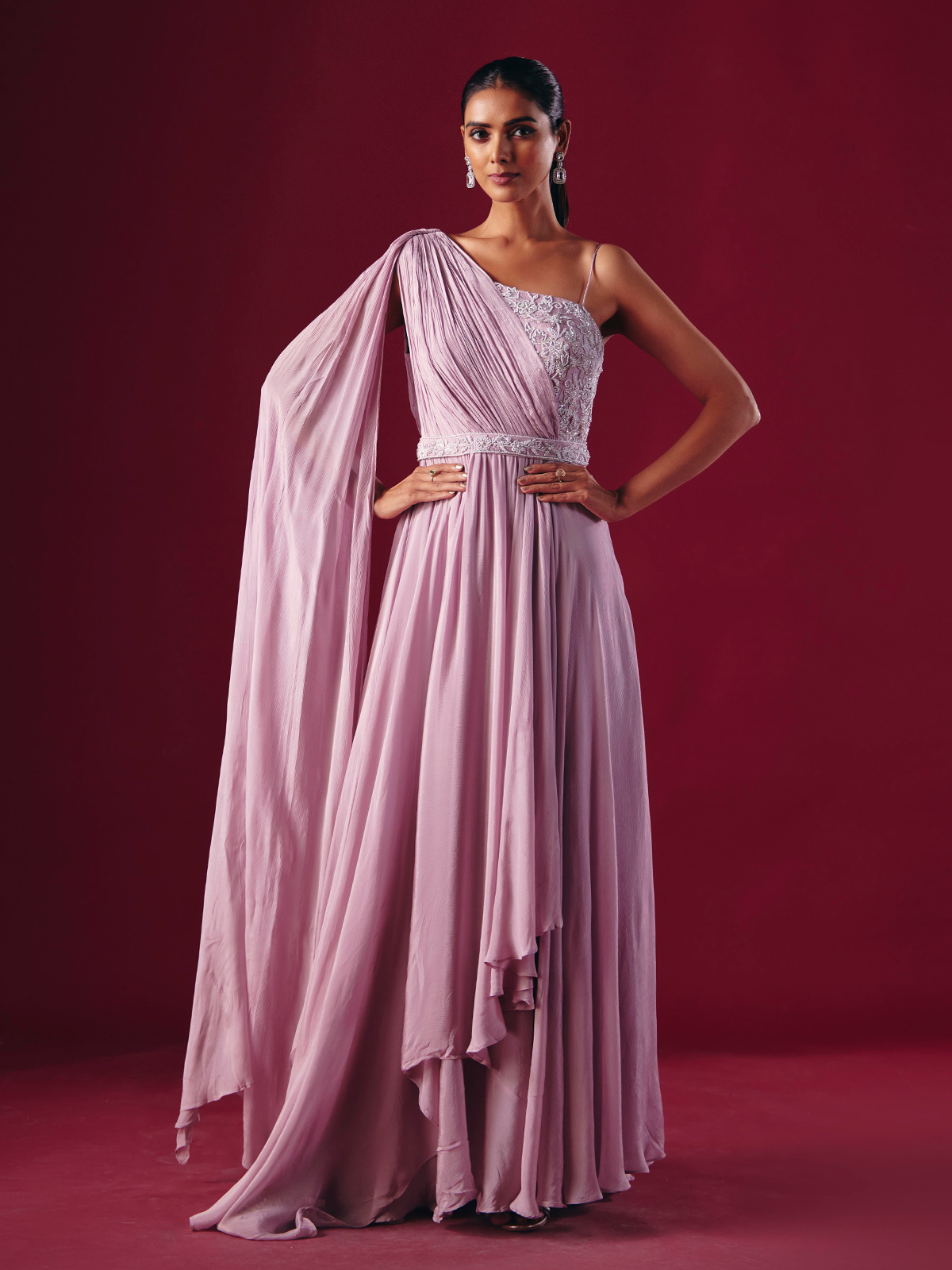 strapless open back dress Burgundy Off-Shoulder Floral Slit Formal Dress main image 0