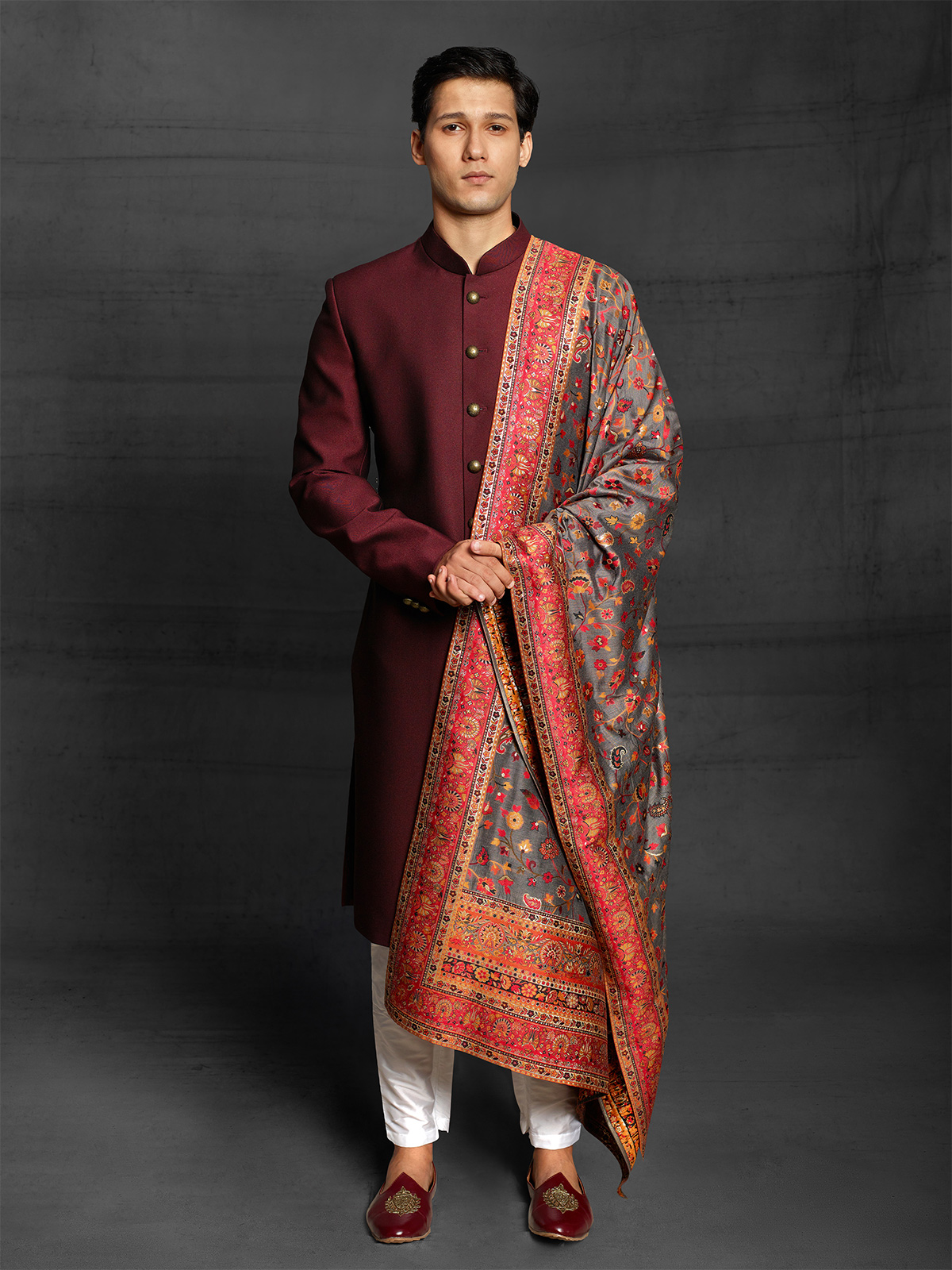 Sherwani maroon colour on sale