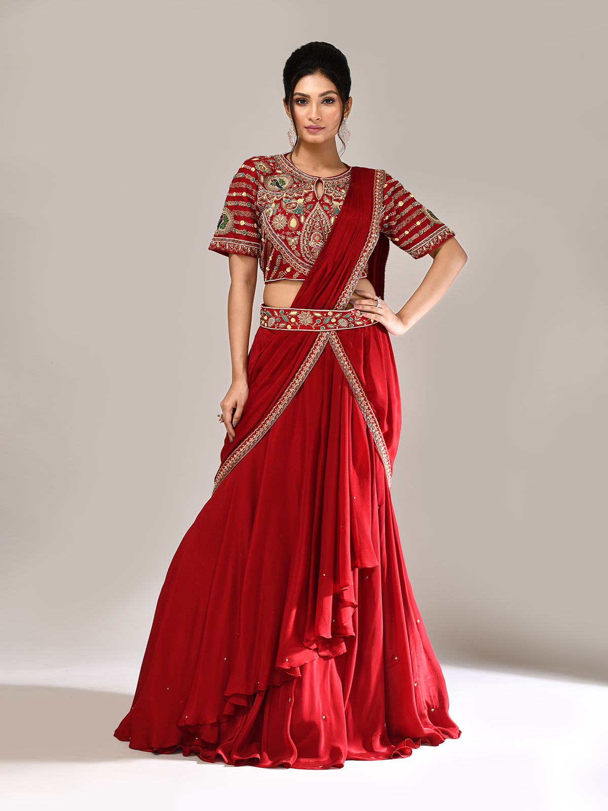 Simple Maroon Lehenga With Jewellery Cream And Maroon Bridal