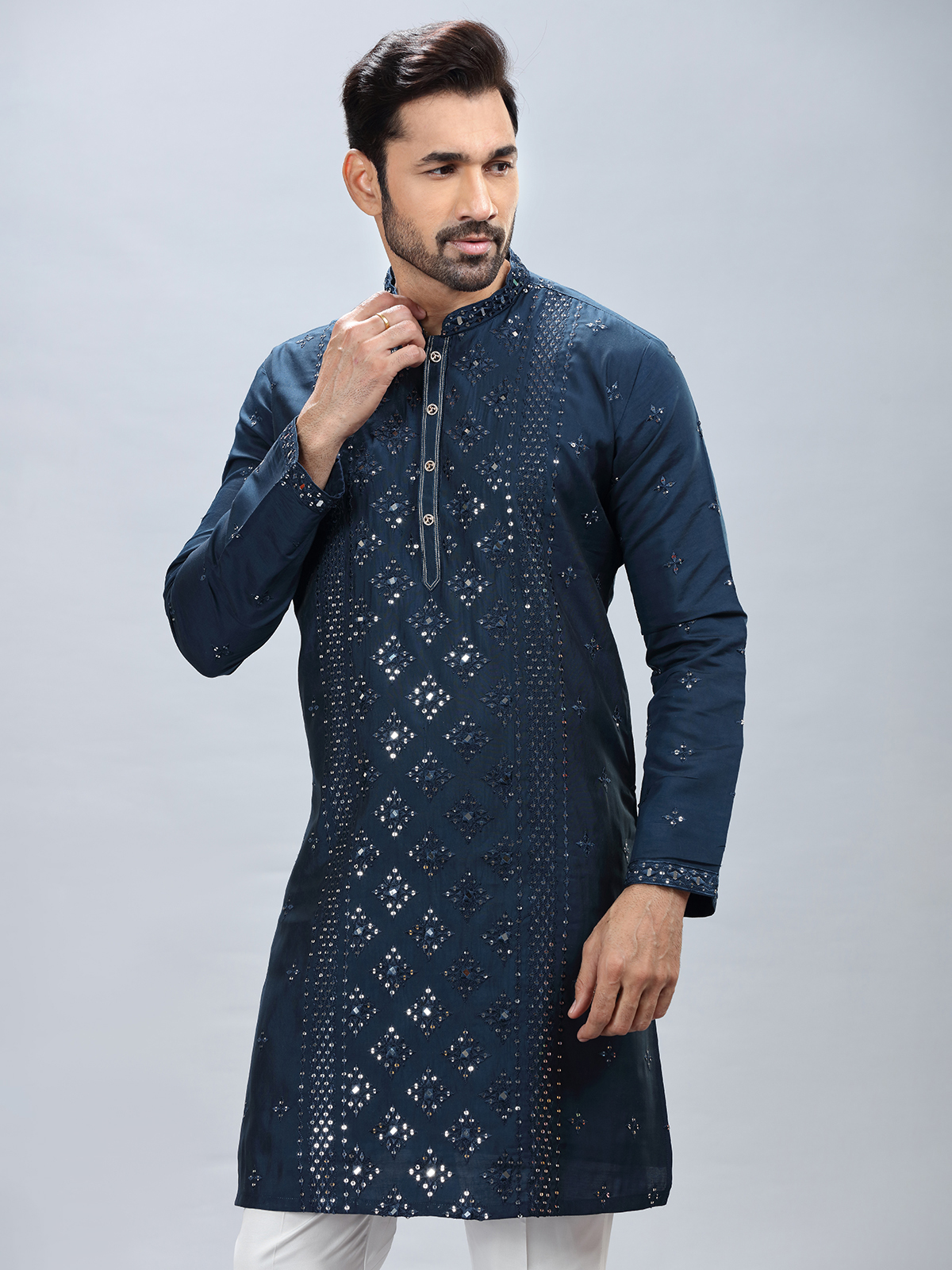 Navy Blue Kurta Pajama Design Blue Colour Navy Blue Pathani Kurta