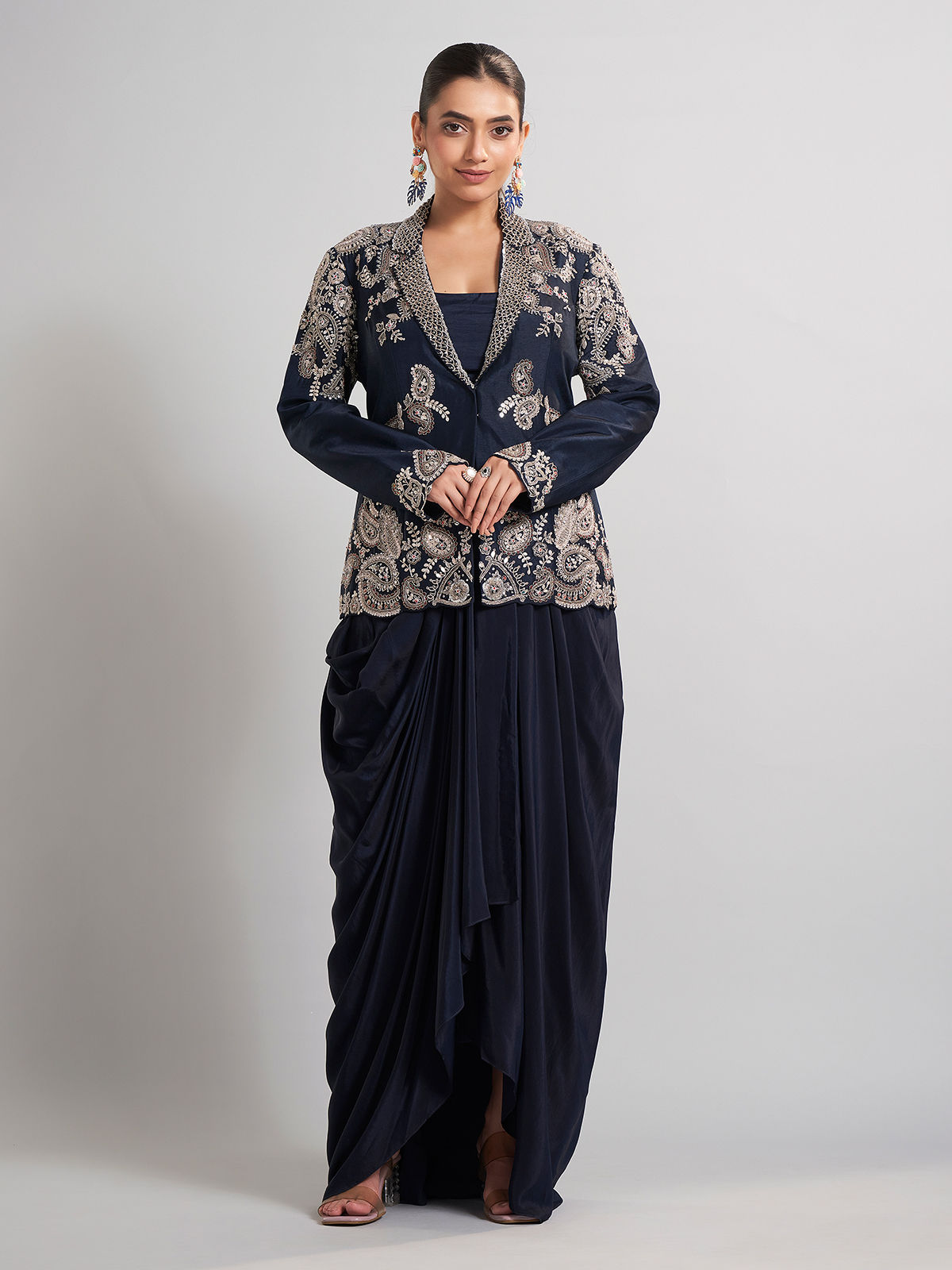 calvin klein royal blue velvet dress Dark 1960s V-Neck Pleated Size:US L Please refer to the custum made corset plus size Theoni Smocked Asymmetric Dress