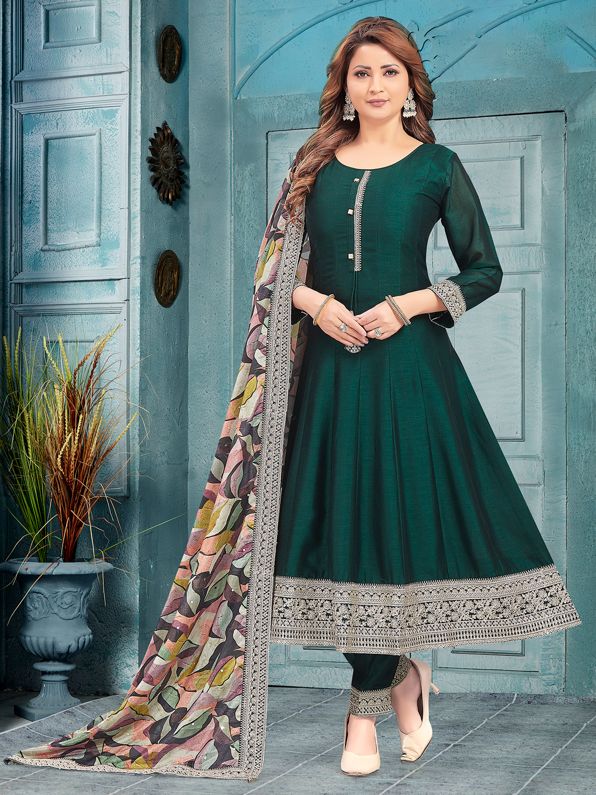 Green Straight Kurta with contrasting Pant and Matching popular Duppatta, Pakistani Readymade Salwar Kameez For women, 3 Piece Set Plus Size XXXL