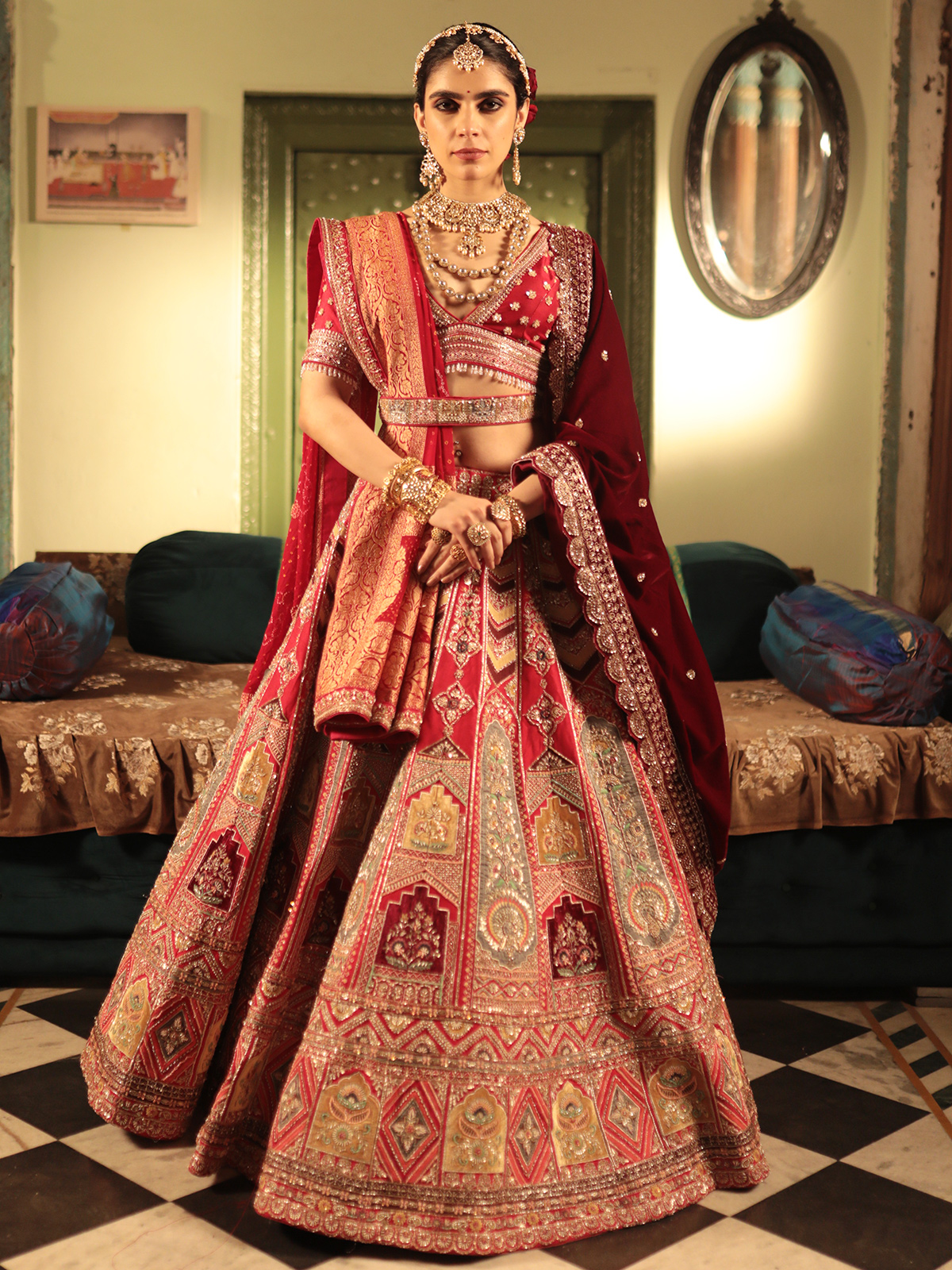 Red choli for bride deals