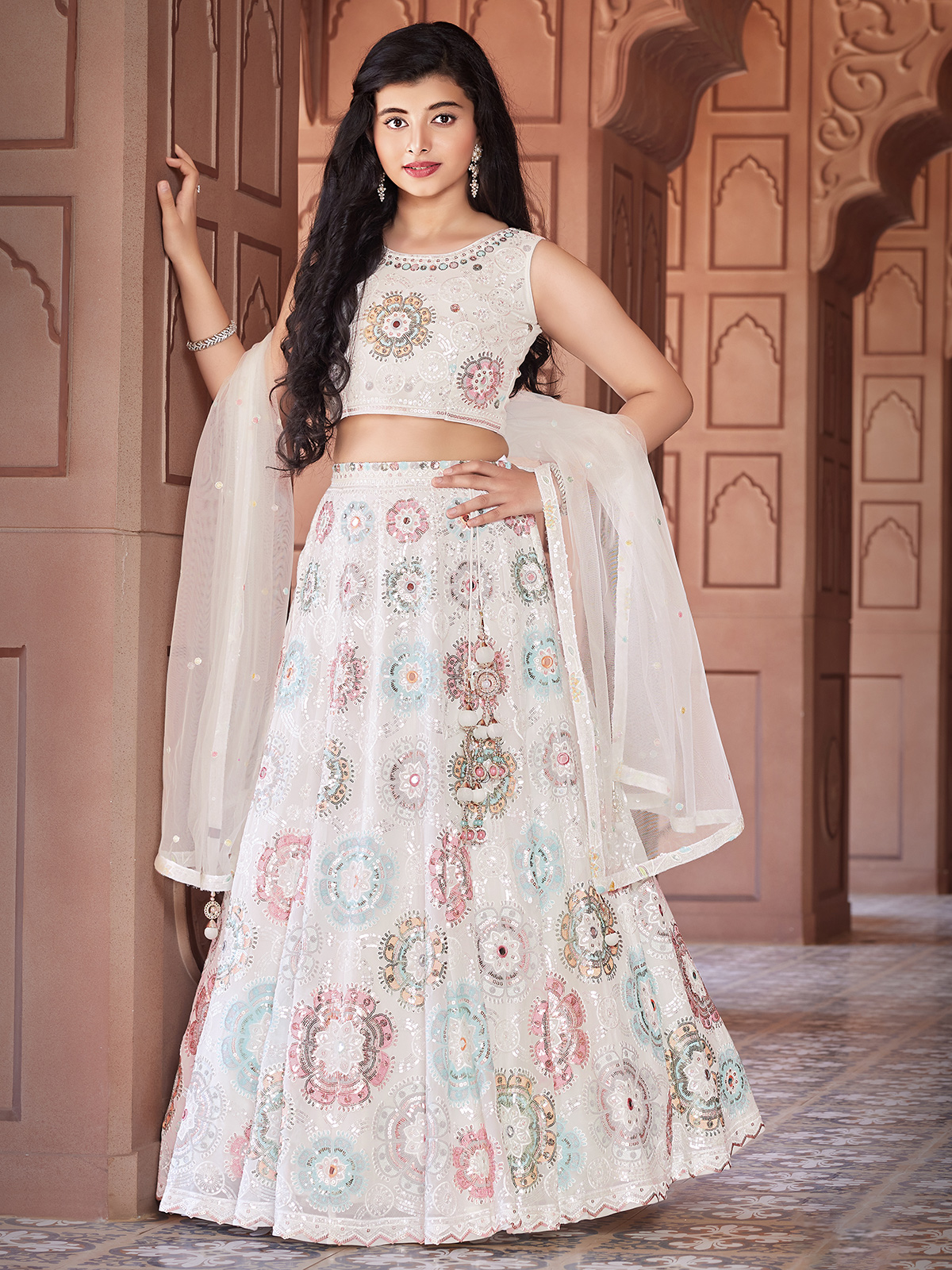 Little Girl Kid Size Indian Chaniya factory Choli Lengha White