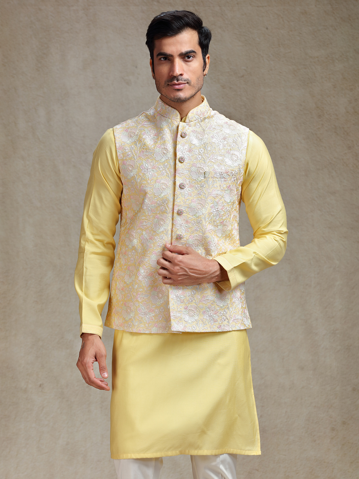 Buy Yellow Waistcoat Set for Men