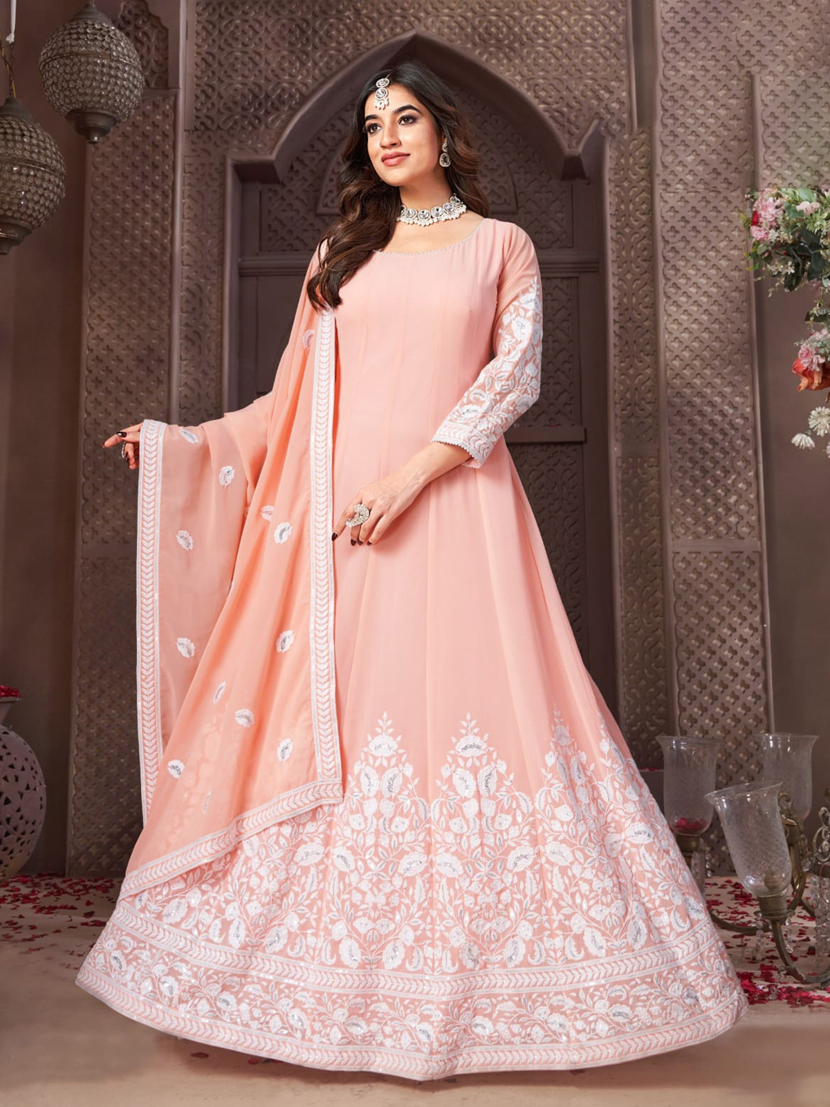 Punjabi suit peach colour best sale