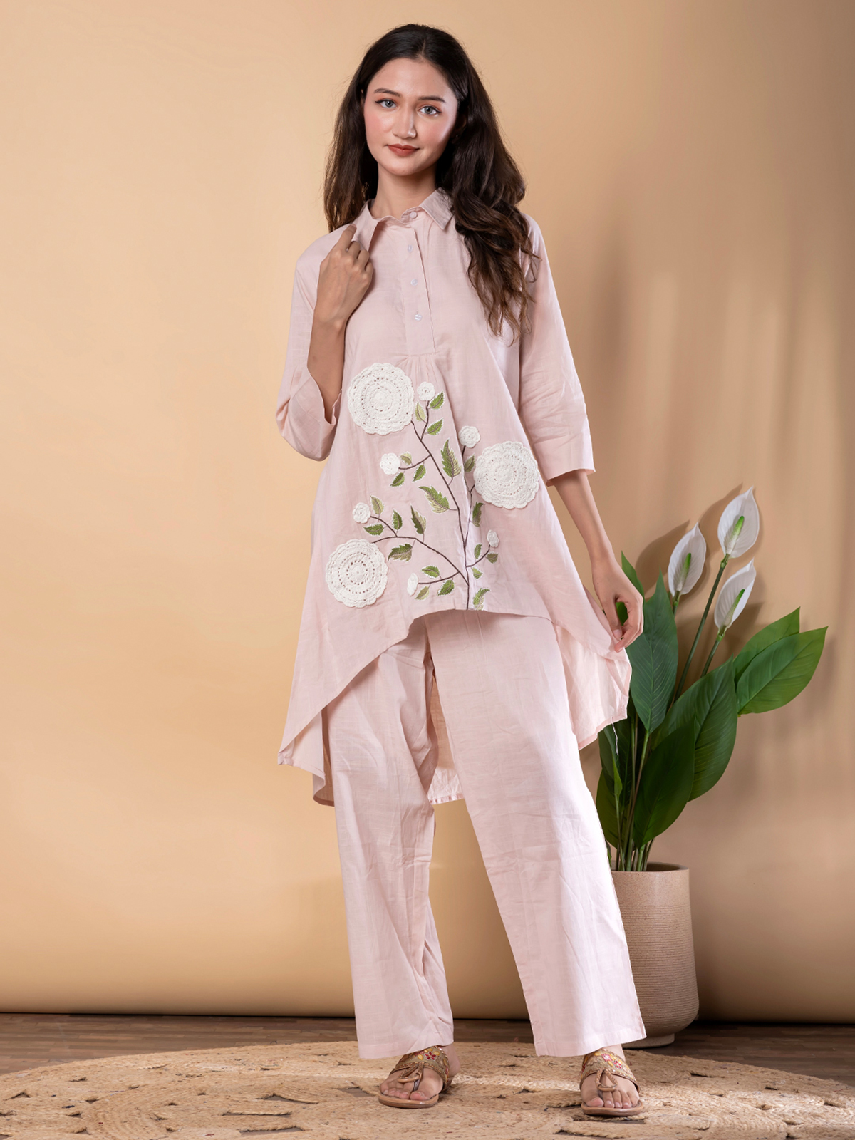 Peach Whisper 100% Pure linen printed co-ord sets
