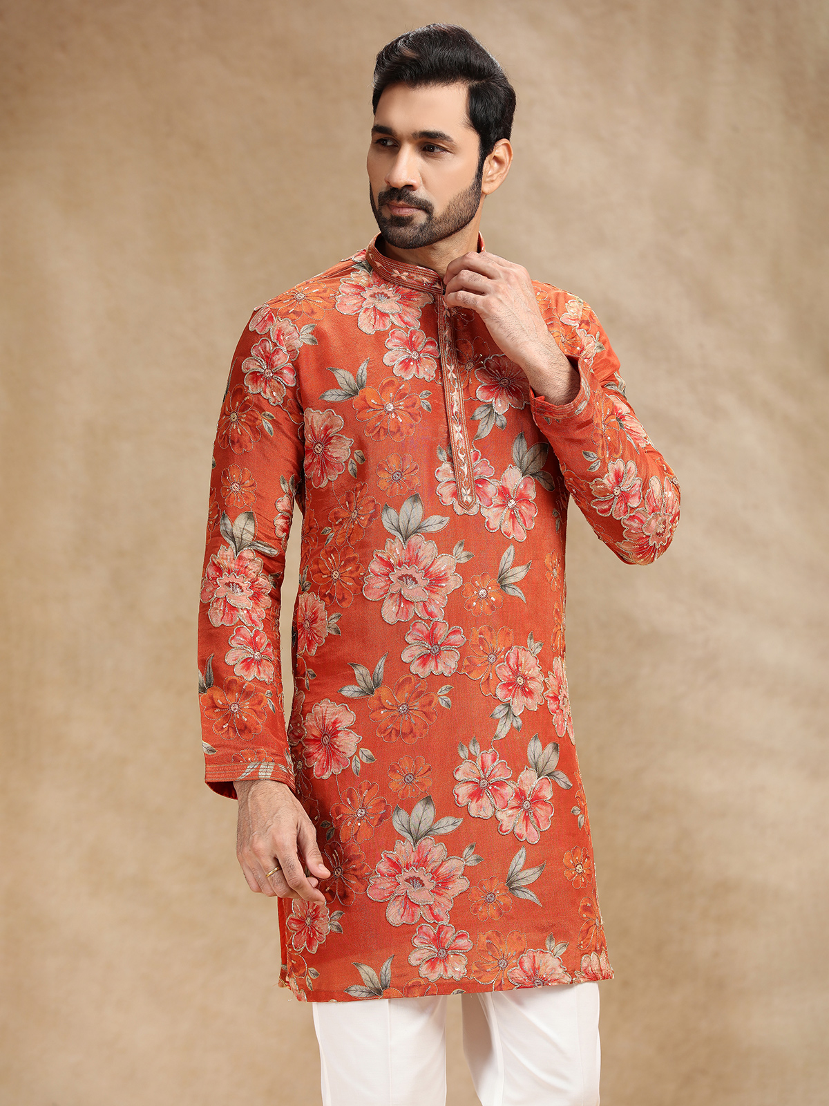 Kurta Pajama Carrot Colour Coat Pant Carrot Color Silk Designer