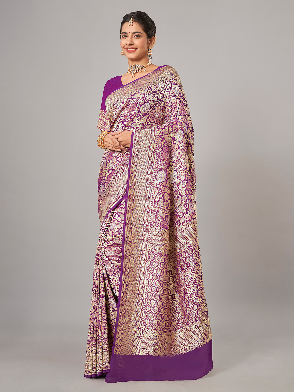 Sage And Pastel Peach Banarasi Silk Saree For Woman Flowy Light Weight Saree Party-wear Saree store