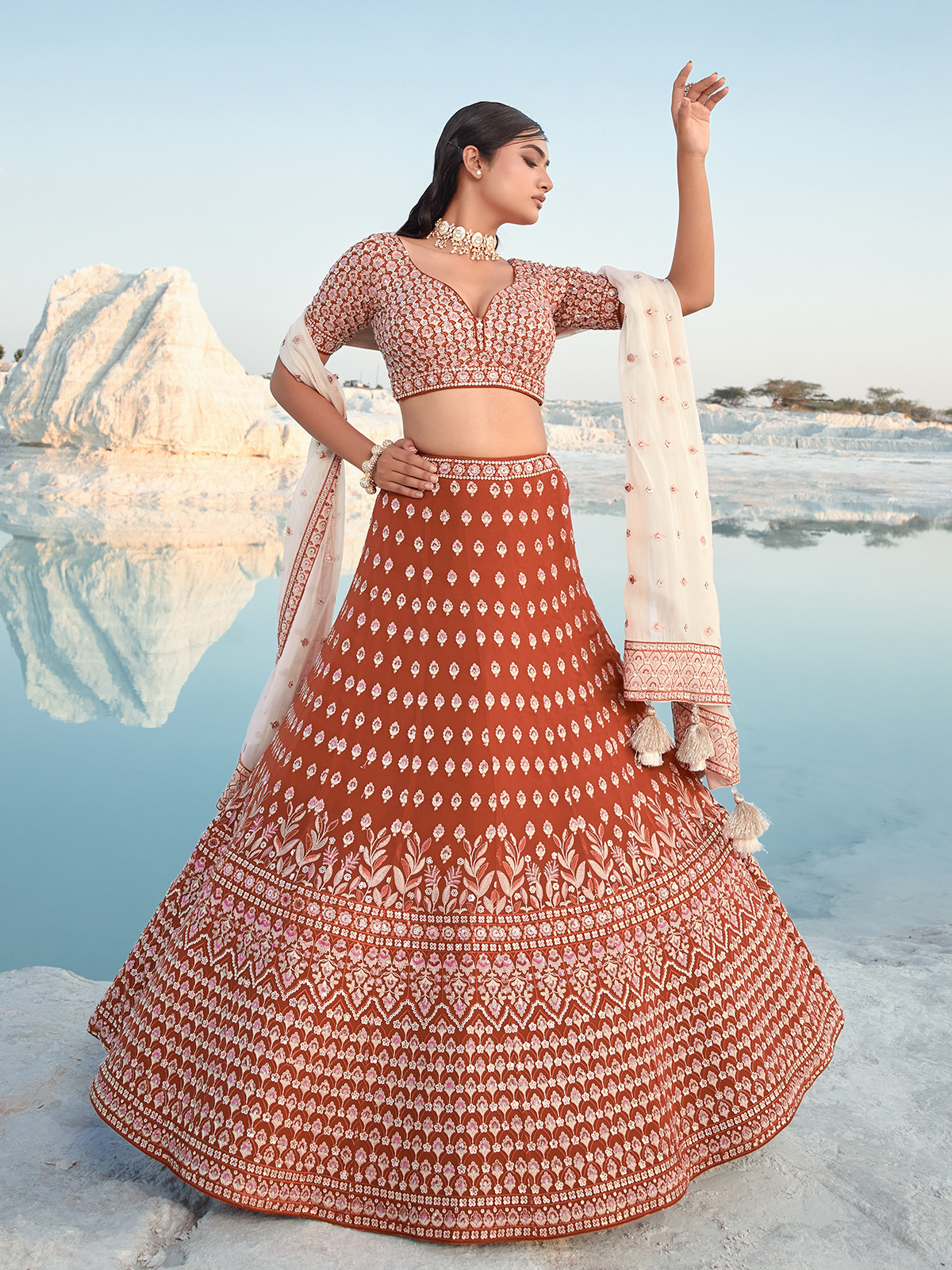 Orange lehenga design sales