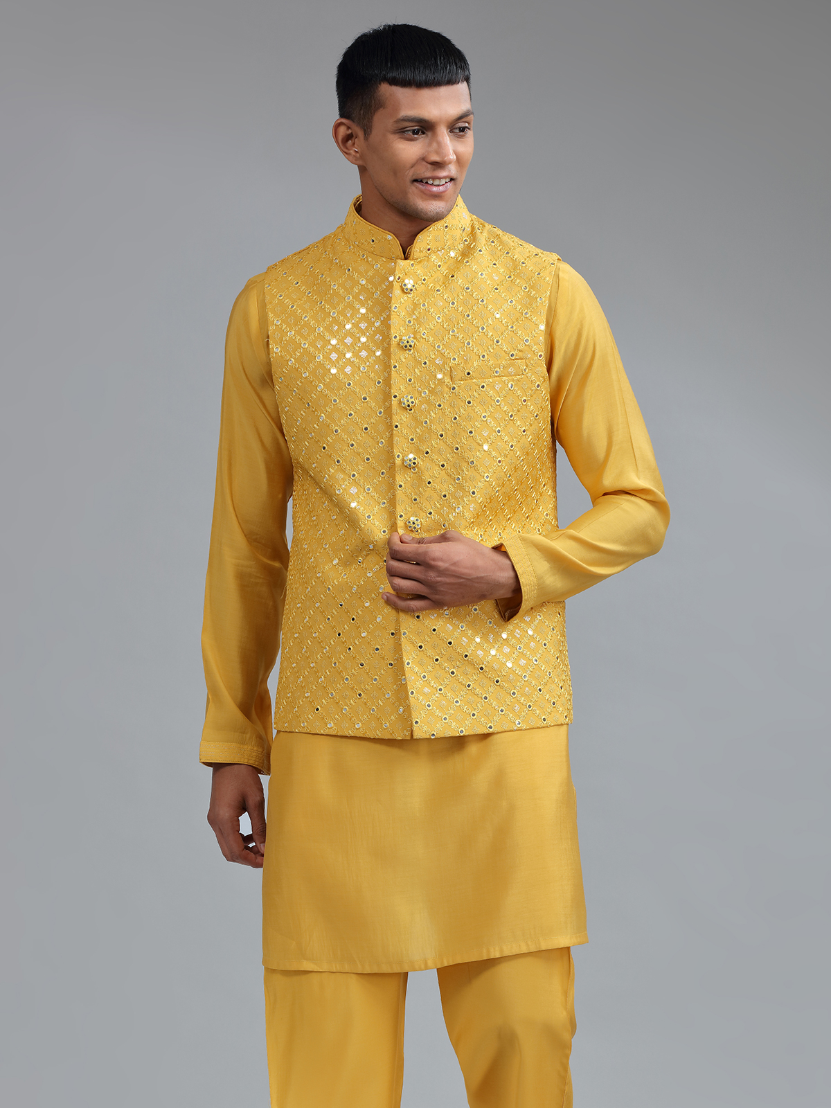 Buy Yellow Waistcoat Set for Men