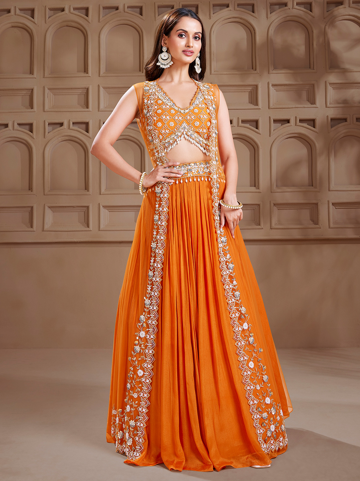 Simple Orange Frocks Designs Orange Colour Ka Gown Orange Colour