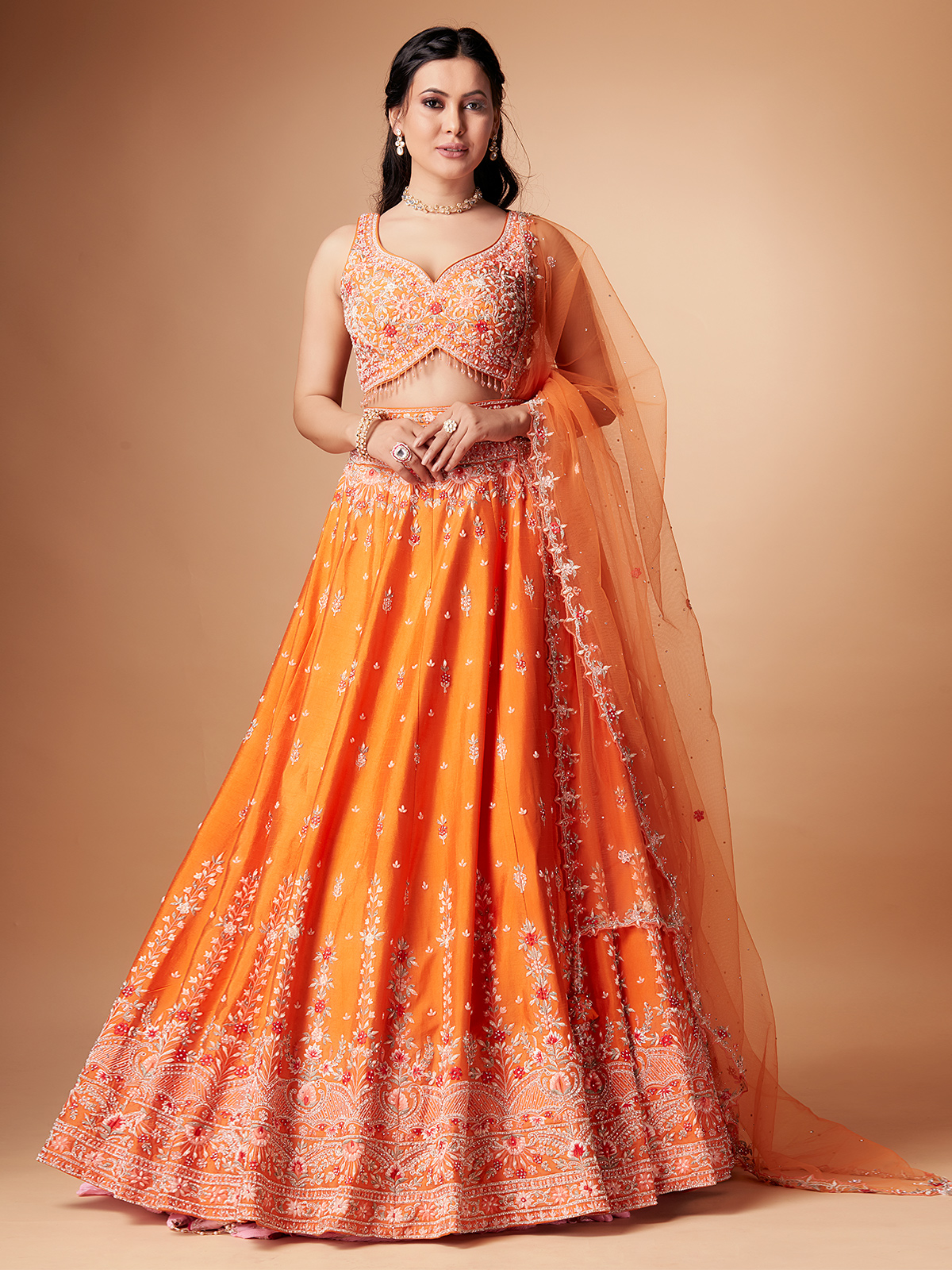 Orange Lehenga Buy Vibrant Orange Lehenga Cholis Online in USA