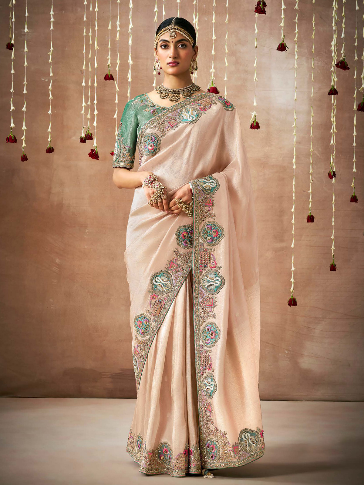 Peach color heavy georgete saree/ wedding saree/saree for women authentic usa/saree with blouse/gift for her/bollywood saree/indian saree