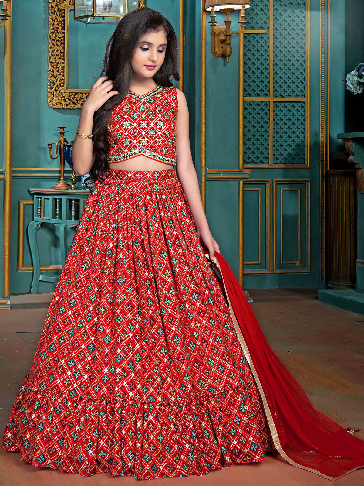Red lehenga for girls on sale