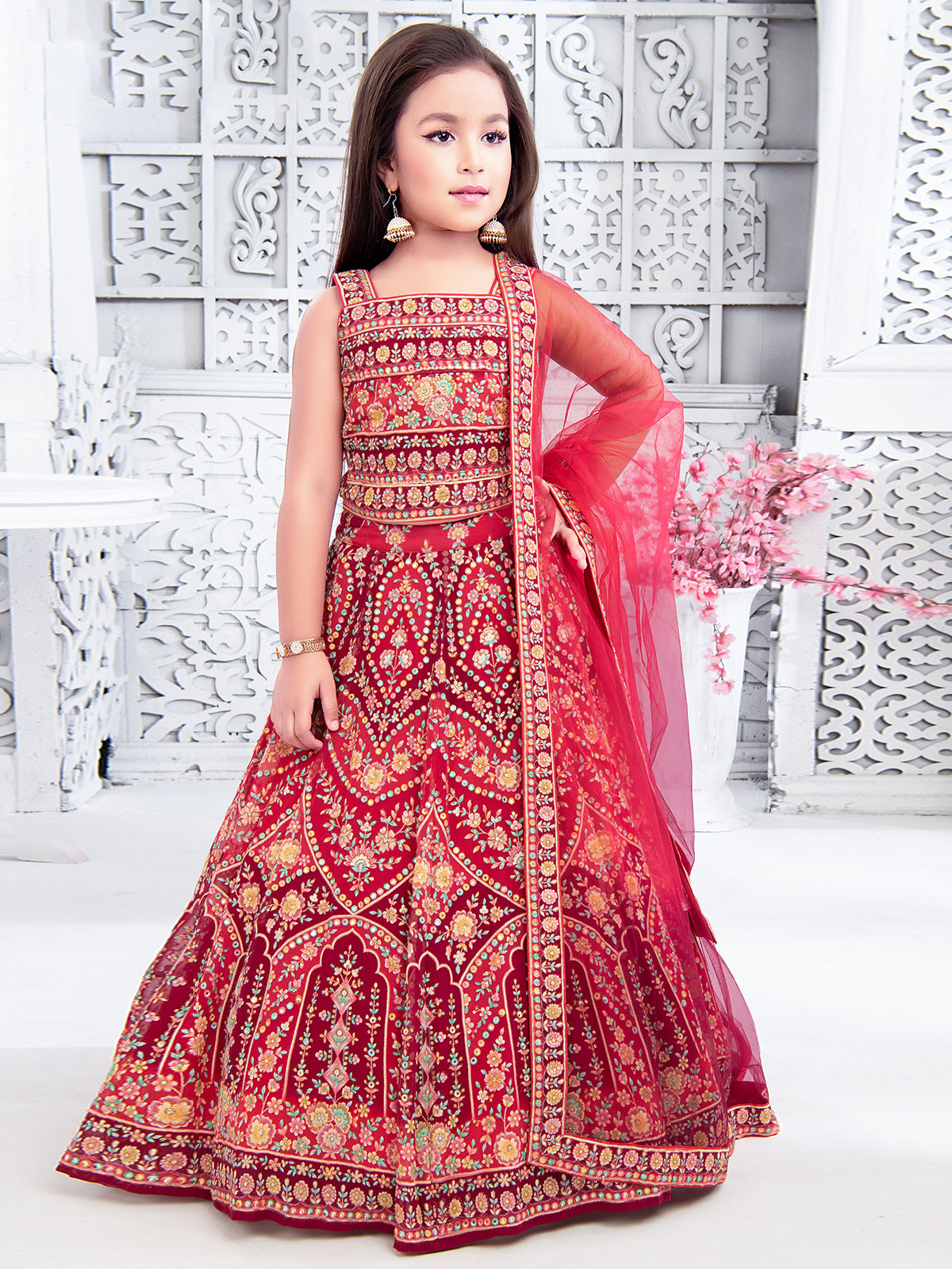 Red lehenga for kids shop