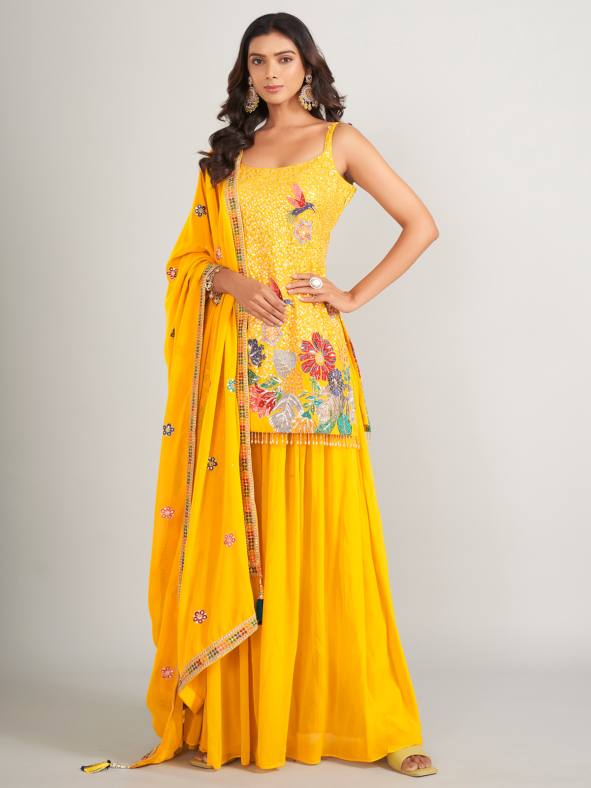 Authentic outlets Indian Yellow and Gold Salwar Kameez Set Anthropologie Style Dress